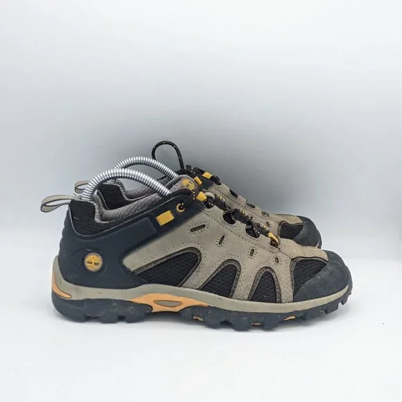 Timberland Boys Beige Black Leather Lace Up Low Top Hiking Shoes Size